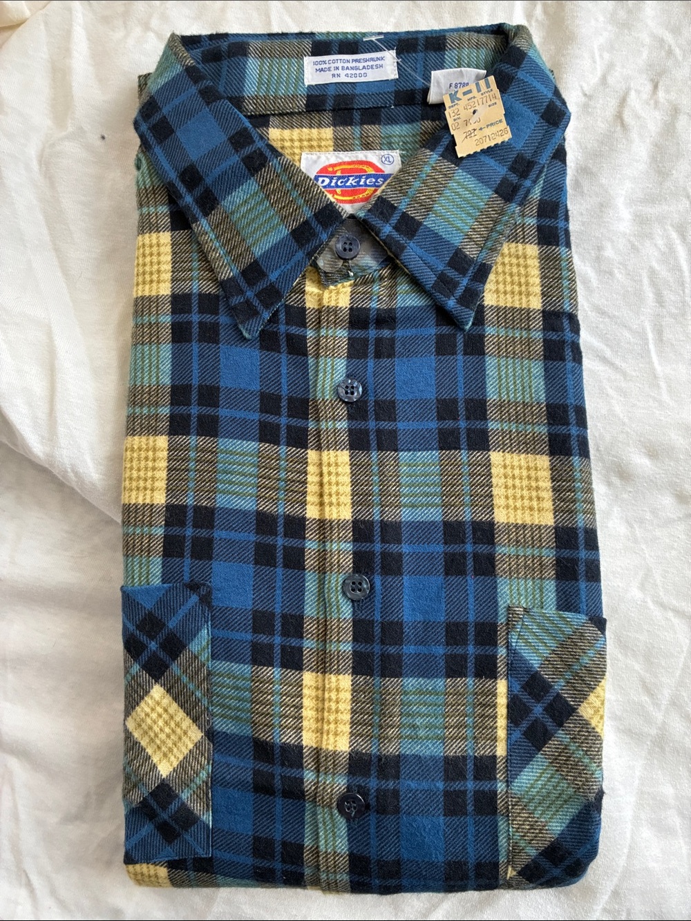 Dickies Men’s Blue and Yellow Plaid Button-Down Shirt, vintage, NWT